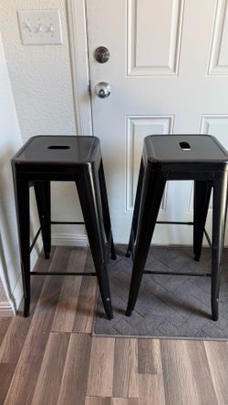 30"H Stackable Square Industrial Metal Bar Stool (Backless), Commercial Grade, Black