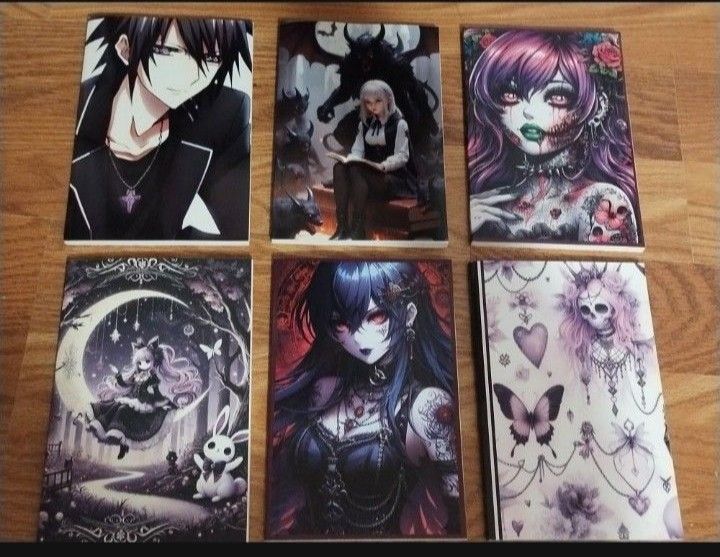 Set of 6 New Anime Inspired Gothic Lined Notebook Journal 6" x 9"