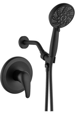 gotonovo Shower Faucet Set with Valve Kit 6 Mode Handheld Matte Black Bathroom Shower Head and Handle Set,6 Modes ABS Handheld Spray,Pressure Balance