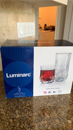 Never opened glass cup set 16 pieces Luminarc