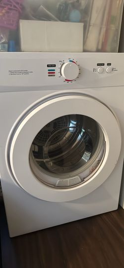 This is a white Euhomy 1.8 cu. ft. Portable Dryer featuring a front-loading transparent door and a simple top-mounted control knob.