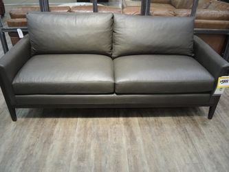 Hancock and Moore Alda Gray Leather Track-Arm Sofa