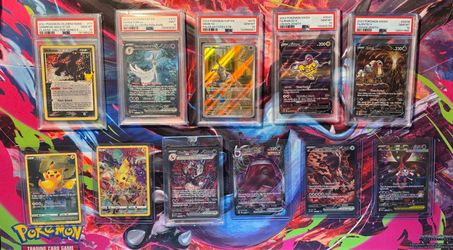 Umbreon, Charizard ex, Pikachu, Gengar, and more Pokemon Cards PSA 10 slabs