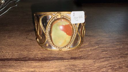 Vintage Mixed Metal Jasper Stone Cuff Bracelet