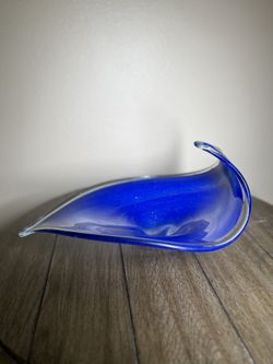 Vintage Murano Style Bowl Glass Blue Art Glass Glass Bowl