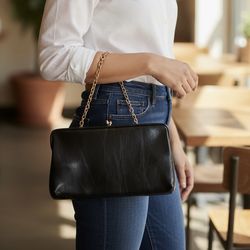 Vintage Harry Levine black leather Evening Bag clutch 1960’s