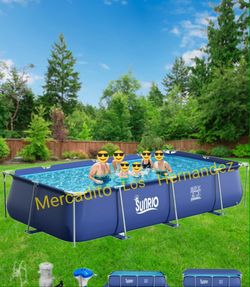 Sunrio Rectangular Swimming Pool Frame +Pump&Filter/Ladder/Cover💥15ft x 7'3" x 33"