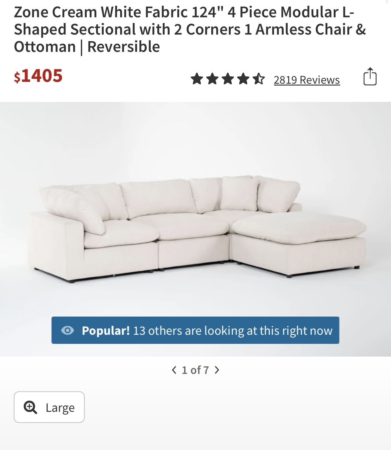 β¨ Zone Cream Modular Sectional β 124β β $900 OBO β¨