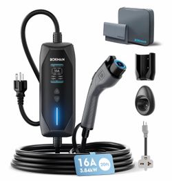 bokman Portable Level 1&2 EV Charger, 16A 20ft, NEMA 6-20P/5-15 Adapter Dual 120V/240V, Adjustable 6-16A & 1-12H Delay timer, IP65, J1772 Connector, E