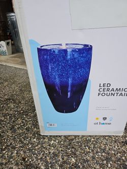 Pre-Lit Blue Ceramic Outdoor Fountain
