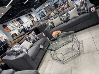 2pc Living Room Set 🩶 Grey Fabric