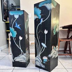 Pair Of Vintage Chinese Wood Pedestal Stands- 42”H 38.5”H