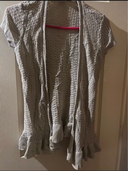 Gray Open-Front Knit Cardigan