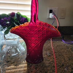 Antique Crystal  Red Basket Perfect Heavy Large 
