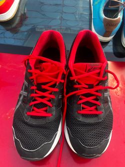 ASICS Men's Sneaker Lace Up Low Top Mesh Solid Athletic Black Red