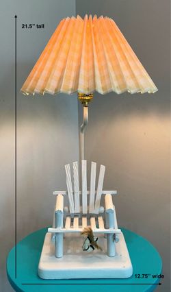 White Wood Beach Chair Lamp with Yellow & White Pleated Shade