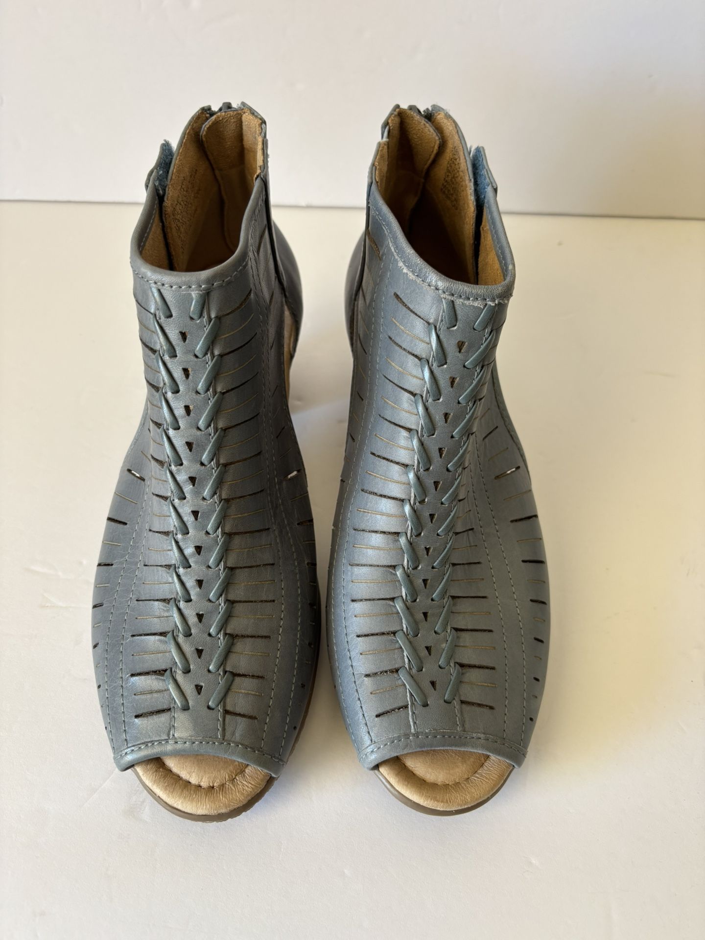EARTH Women’s Bronze Blue Leather Open Toe Wedge Sandals