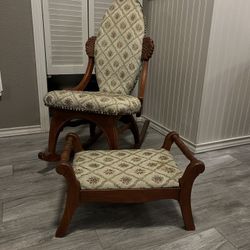 Mid 19th Century Harold Elferdink Sewing Rocker And Footstool /rocking Chair