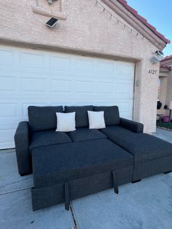 Like New Pull-Out Sleeper Sofa Bed Dark Gray