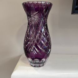 Amethyst Cut to Clear Lead Crystal Vase – 9.5” Bohemian Czech Hand-Cut Pinwheel Pattern