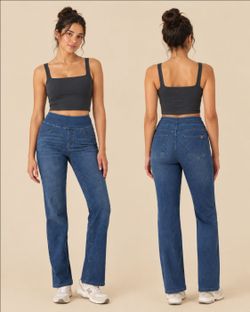 Halara Flex High Waisted Tummy Control Washed Casual Bootcut Jeans
