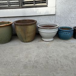 Set of 3 Glazed Ceramic & Clay Planters