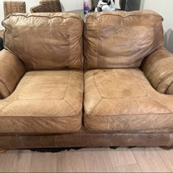 Genuine leather love seat and chair