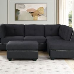 New Black Sectional And Ottoman