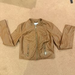 Ladies Brown Color Leather Like Jacket-Size M