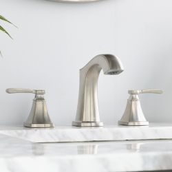 67124W Allen + Roth Chesler Brushed Nickel Widespread 2-Handle Mid-Arc Bathroom Sink Faucet
