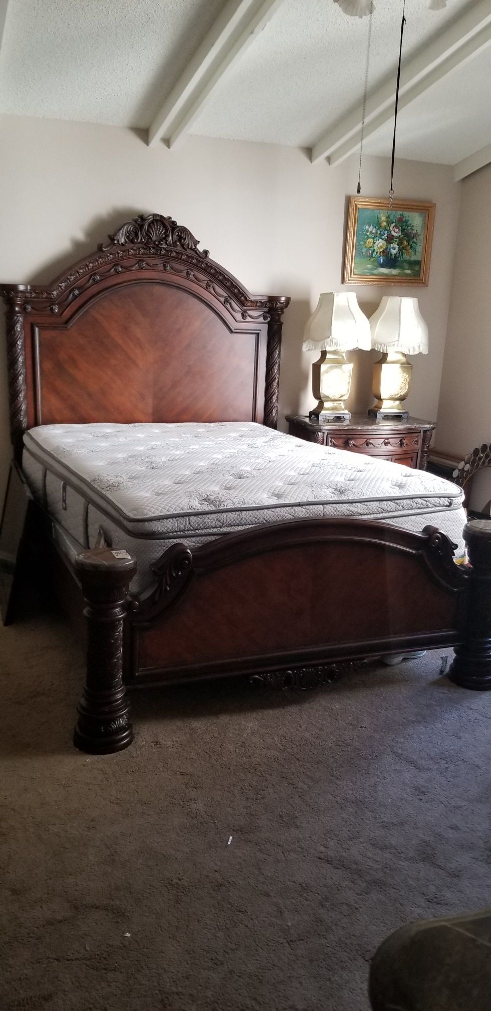 Beautiful wood and granite bedroom set