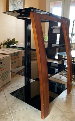 Modern 4-Tier Glass & Wood AV / Media Equipment Stand