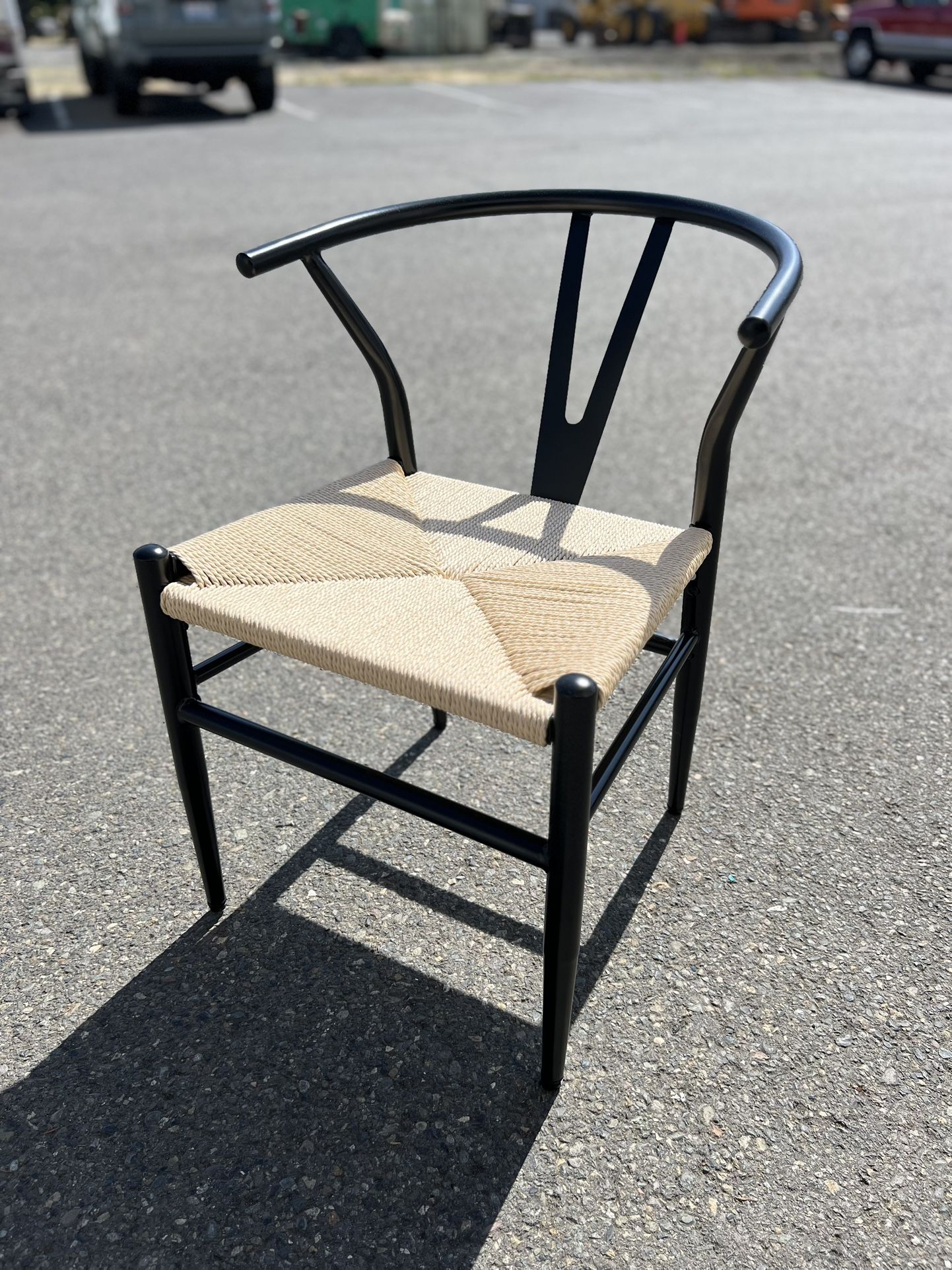 Black Metal And Light Tan Rattan “Belleze” Dining Chairs