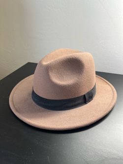 Tan Wool Fedora Hat with Black Band