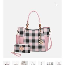 MKF Tote  W/walket Pink Checkered