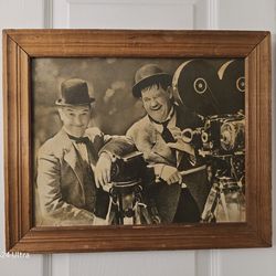 Laurel & Hardy Comedy Duo Wood Picture Frame Collectible 17" X 14"