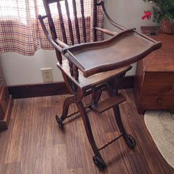 Antique Wood Carved Collapsible High Chair