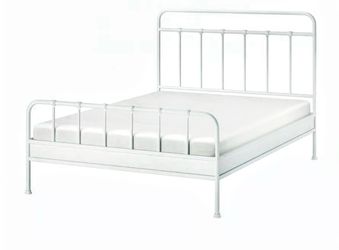 White Metal Bed Frame with mattress no frame required