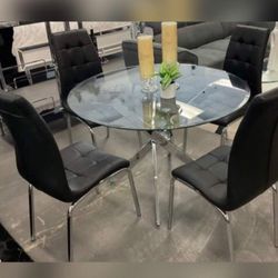 5-pc Round Dining Set Clear Glass Table Top