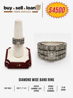 14KT WHITE GOLD DIAMOND WIDE BAND RING, 13.4 GRAMS, 3.0CTW DIAMONDS
