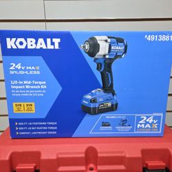 NEW Kobalt 24V Brushless 1/2" Mid-Torque Impact Wrench Kit
