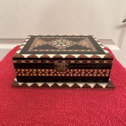 Vintage Marquetry Lacquered Mosaic  Wood  Inlay 