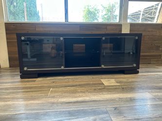 Dark Wood TV Stand with Glass Doors