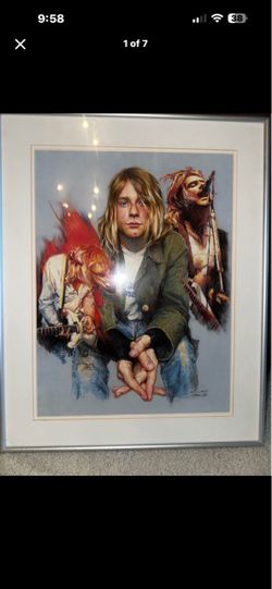 Original Hand-Drawn Kurt Cobain (Nirvana) Triptych Art - Framed & Sealed