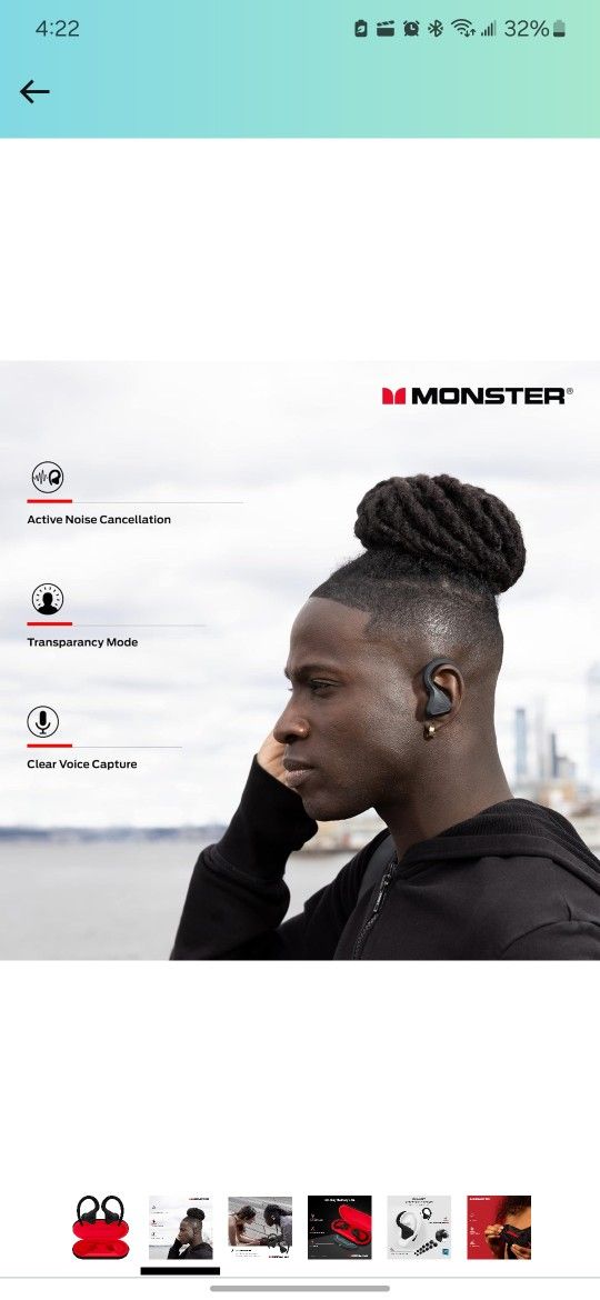 Monster DNA Bluetooth Wireless Earbuds - Noise Canceling Earbuds with Wireless Charging Case & Built-in Microphone, Water Resistant Bluetooth Hea