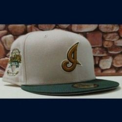 Cleveland INDIANS Size 8 New Era 59FIFTY 2TONE STONE/FOREST GREEN LIDS "MONEY DROP" Jacobs Field Sidepatch Hat (NWT) Please Read Description.
