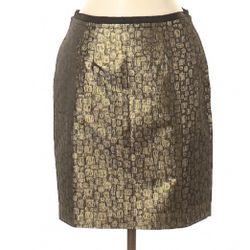 New Loft 8P Metallic Gold Pencil Skirt - Black, NWT, Lined, Back Slit, Ribbon Trim