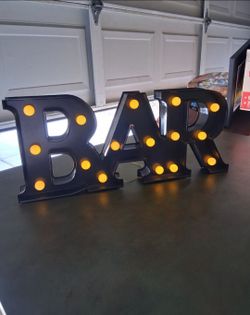 Black Molded Plastic Vintage-Style BAR Marquee Sign