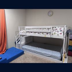 White Bunk Bed With Mattresses 