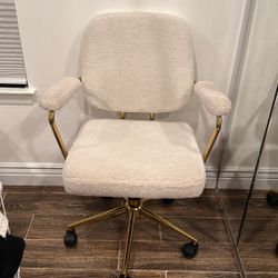 Boucle White Faux Fur Office Chair With Gold Excellent Condition